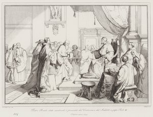 Pietro Bembo élu cardinal, présenté par Contarini et Sadoleto au pape Paul III - Italian School