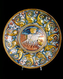 Assiette avec deux mains se serrant, œuvre de la manufacture de Gubbio - Italian School
