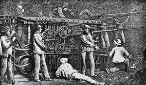 Machine de forage pneumatique créée par Giovanni Battista Piatti et perfectionnée par Germano Sommeiller (1815-1871), gravure, Italie - Italian School