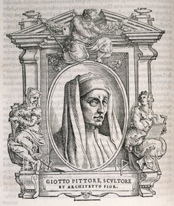 Portrait de Giotto di Bondone (c.1267-1337) de Vies des artistes de Vasari, première publication 1550 - Italian School