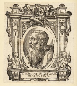Portrait de Giovanni Battista di Jacopo, connu sous le nom de Rosso Fiorentino ou Il Rosso, architecte italien et peintre maniériste en huile et fresque de l