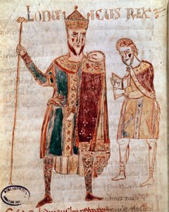 Portrait de Louis Ier le Pieux (778-840), roi de France Page de manuscrit (ms. 4) « Codex Legum Longobardorum » décrivant les lois du royaume lombard établies par le roi Rothari - Italian School