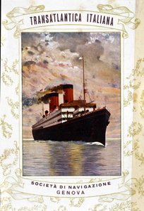 Affiche représentant un transatlantique italien de la Société de Navigation de Gênes - Italian School