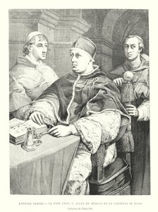 Raphaël Sanzio, Le Pape Léon X, Jules de Médicis et le Cardinal de Rossi, Collection du Palais Pitti (gravure) - Italian School