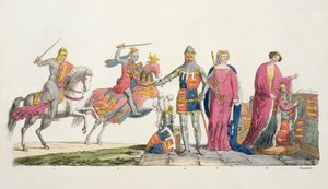Richard Cœur de Lion, Jean de Gand, Édouard III, Jeanne Plantagenêt et Philippa de Hainaut, planche 9 de The History of the Nations - Italian School