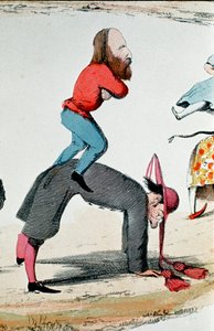 Dessin satirique représentant les héros du Risorgimento Giuseppe Garibaldi réglant la question romaine