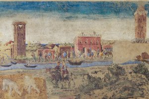 Rivière, tours et vie rurale, (détail), Salle des Mois, Section Inférieure: Scènes de vie de la cour de Borso d