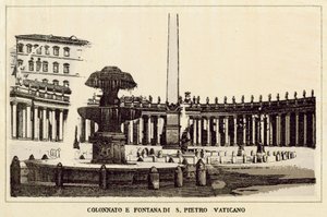 Rome : Colonnade et fontaine de Saint-Pierre au Vatican - Italian School