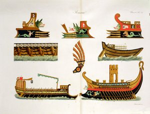 Navires romains avec détails des figures de proue, planche 23, classe 5 de la Partie I de L