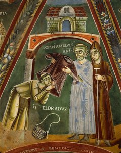 Saint Heldrad revient de Saint-Jacques-de-Compostelle, dans la chapelle des Saints Heldrad et Nicolas - Italian School