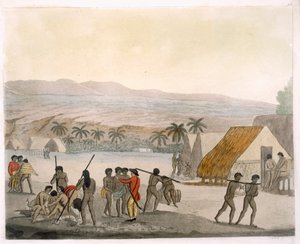 Îles Sandwich - un Occidental négociant des provisions, planche 92 de Le Costume Ancien et Moderne, par Jules Ferrario - Italian School