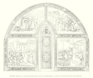 Spinello Aretino, Totila, roi des Goths, devant San Benedetto, côté est de la sacristie de San Miniato - Italian School