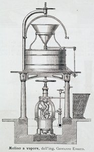 Moulin à vapeur conçu par Giovanni Enrico, gravure - Italian School