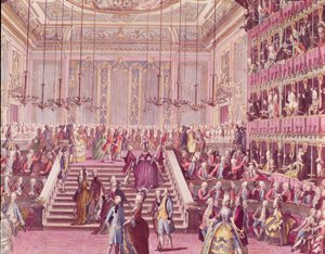 Le Bal au Teatro San Benoit à Venise le 22 janvier 1782, fin du XVIIIe siècle