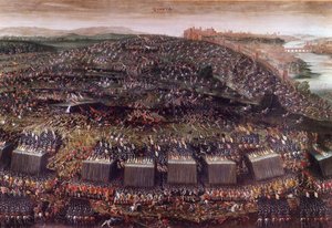 La bataille de la Montagne Blanche pendant la guerre de Trente Ans (Allemagne 1620), qui opposa la Bohême guidée par Frédéric V à la Sainte Ligue - Italian School