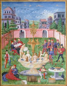 La Fontaine de Vie : chanteurs et musiciens dans un jardin, miniature de De Sphaera, par Leonardo Dati