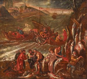 Le Miracle de Galilée, la grande pêche - Italian School