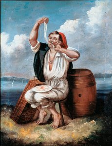 Le Mangeur de pâtes Peinture anonyme du 19ème siècle. Rome, Museo Nazionale delle Paste Alimentari, Fondazione Agnesi - Italian School