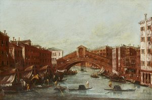 Le pont du Rialto depuis le Grand Canal - Italian School