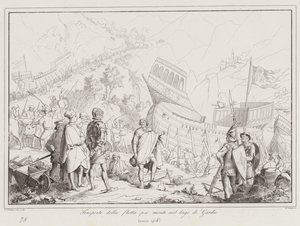 Transport de la flotte par les montagnes dans le lac de Garde