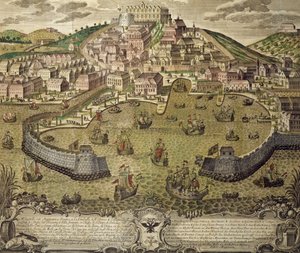 Ville de Trieste et son port franc, gravure en couleur, Italie - Italian School