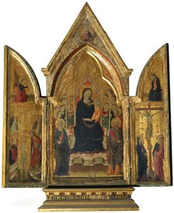 Triptyque : Vierge Marie et Enfant avec Saints, Anges et la Crucifixion - Italian School