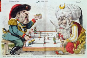 La Turquie et la Russie jouant une partie de stratégie, de Le Perroquet, 1877 - Italian School
