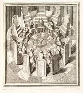 Douze juges de la Rote priant dans une salle circulaire entourant le Saint-Esprit, pub. 1717 - Italian School