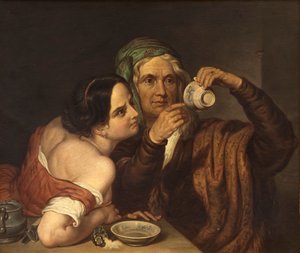 Deux femmes avec une tasse - Italian School
