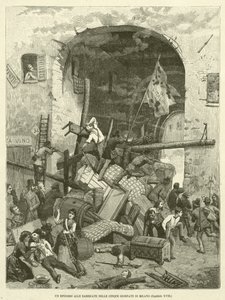 Un épisode aux barricades des Cinq Journées de Milan (gravure) - Italian School