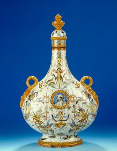 Vase en forme de gourde en majolique (maiolica) fabriqué dans les faïenceries de Fontana à Urbino en Italie - Italian School