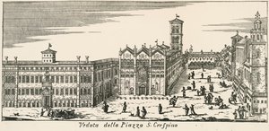Vue de la Piazza San Crispino et de la cathédrale de Ferrare, gravure, Italie - Italian School
