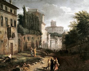 Vue de la rue San Bonaventura sur la colline Palatine à Rome - Italian School
