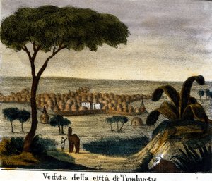 Vue de la ville de Tombouctou au Mali au 19e siècle.