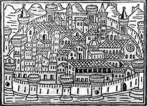 Ville fortifiée tirée du Supplementum Chronicarum par Giacomo Filippo Foresti, 1506