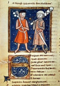 Guerriers armés de massues - dans Le moinage de Guillaume, manuscrit du 13ème siècle. Biblioteca Trivulziana. Milan - Italian School