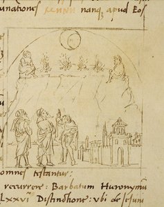 Ms.LAT.446 fol.2v Les sages étudient le mouvement des étoiles pour déterminer la date exacte de la Pâque, de Ortopascha par le Pèlerin Priscian - Italian School Italian School