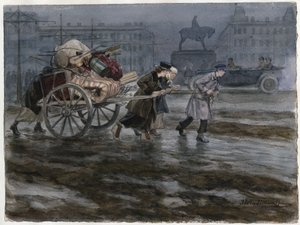 Famille déménageant ses affaires dans une charrette à bras - Ivan Alexeyevich Vladimirov