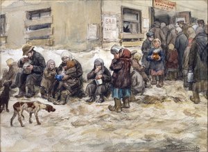 Années de famine à Petrograd. Une "salle à manger communale" par Vladimirov, Ivan Alexeyevich (1869-1947)