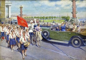 Les touristes etrangers a Leningrad