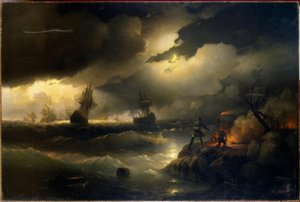 Pierre le Grand allume un feu de signalisation à Krasnoi Gorka - Ivan Konstantinovich Aivazovsky