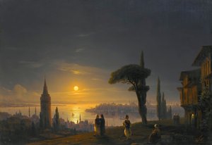 La tour de Galata au clair de lune, 1845 - Ivan Konstantinovich Aivazovsky