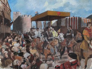 Vue reconstituée du cortège de couronnement du roi Édouard VI quittant la Tour de Londres en 1547 - Ivan Lapper