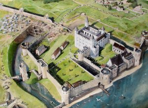 Vue reconstituée de la Tour de Londres depuis le sud-ouest vers 1240 - Ivan Lapper
