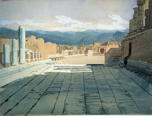 Pompei (Italie). Vues du forum des ruines romaines dans la baie de Naples, devant le mont Vésuve. Œuvre de Ivan Nikolayevich Kramskoi (1837-1887), aquarelle sur papier