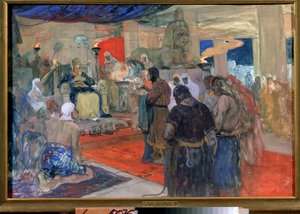Antiquité égyptienne : "un pharaon devant sa cour", vers 1900