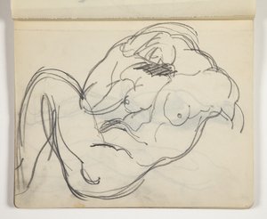 Figure nue allongée, homme ou femme; peut-être étude d