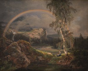 Paysage norvégien avec un arc-en-ciel