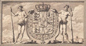 Les armoiries danoises avec des hommes sauvages comme supports de bouclier