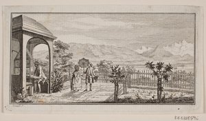 Une terrasse de jardin à Genthod avec un couple se promenant - J.F. Clemens
